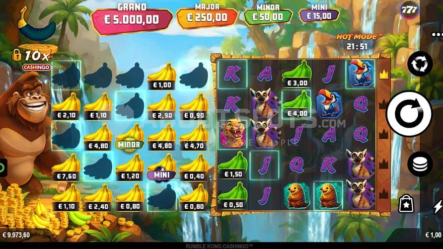 A casino slot with a monkey next to the reels.