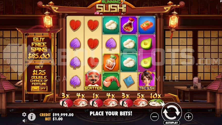 A casino slot in a sushi restaurant.