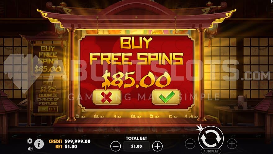A menu offering the Free Spins for 85X the bet.