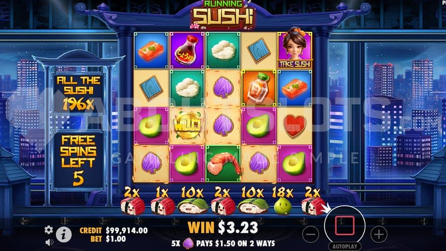 Five remaining spins in the Free Spins.