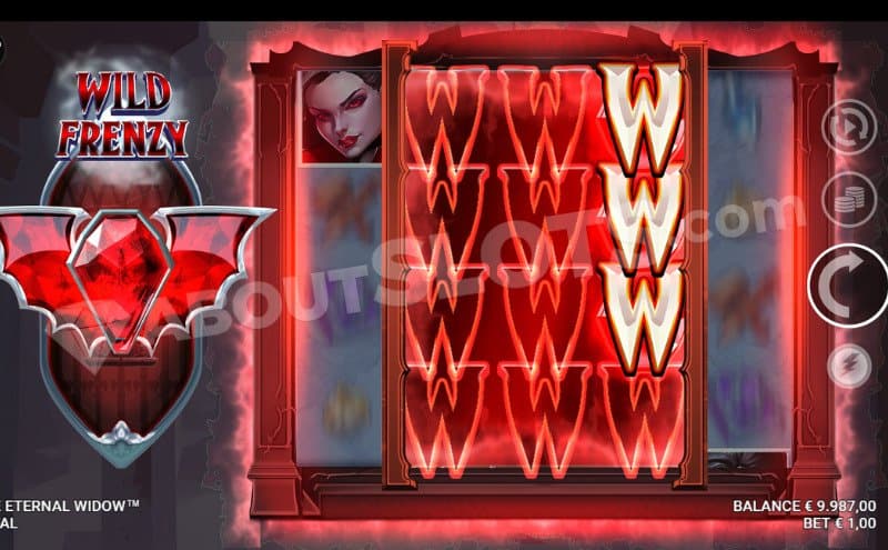 Bonus game with many wild symbols on the reels.