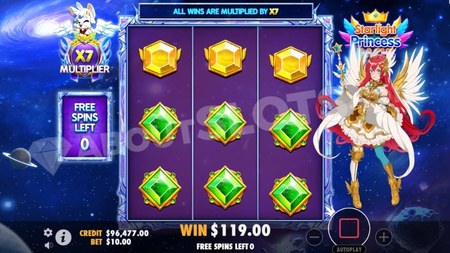 A screenshot from the super free spins feature