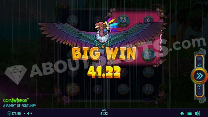 A bird with colorful feathers on its head and a text saying "Big Win 41.22."