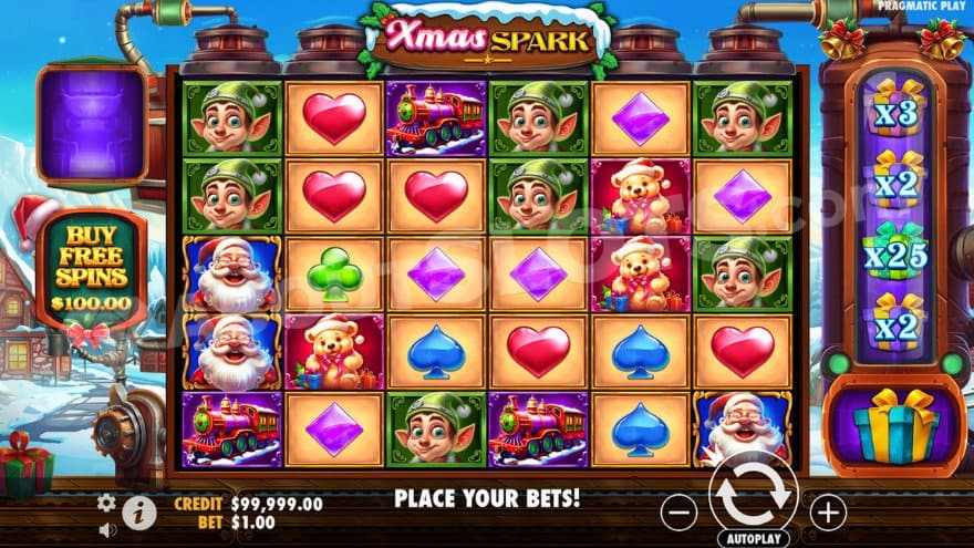 Base game with Santa's wonderland in the background.