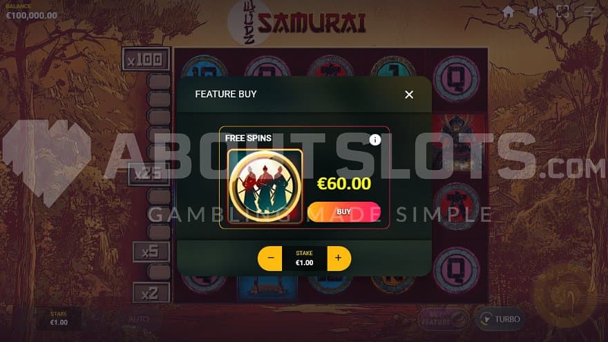 A screen offering the Free Spins for 60x the bet.