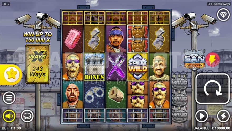 Base game with a scatter symbol on the second reel.