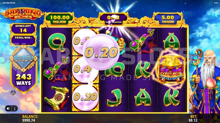 A collect win with pearl symbols on the second reel in the Free Spins.