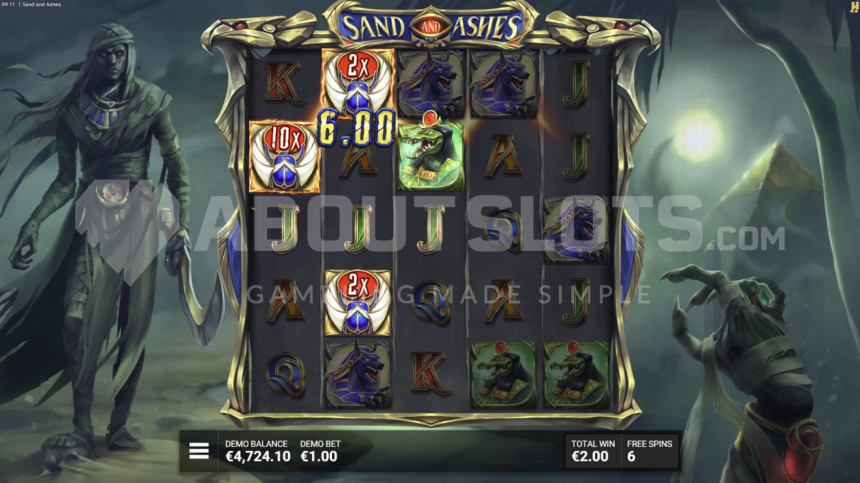 Desert Fury bonus in progress, showing a win being created with three Multiplier Wilds.