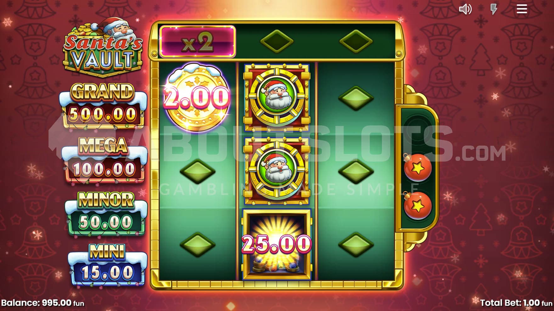 Bonus Game in progress, showing 3 Collecto Symbols sticky on the middle reel, and an Instant Prize being collected from reel 1.