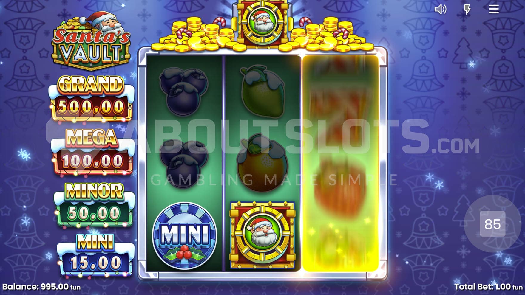 Cash Collection feature triggered with a Collector Symbol on reel 2 and a Jackpot Symbol on reel 1.