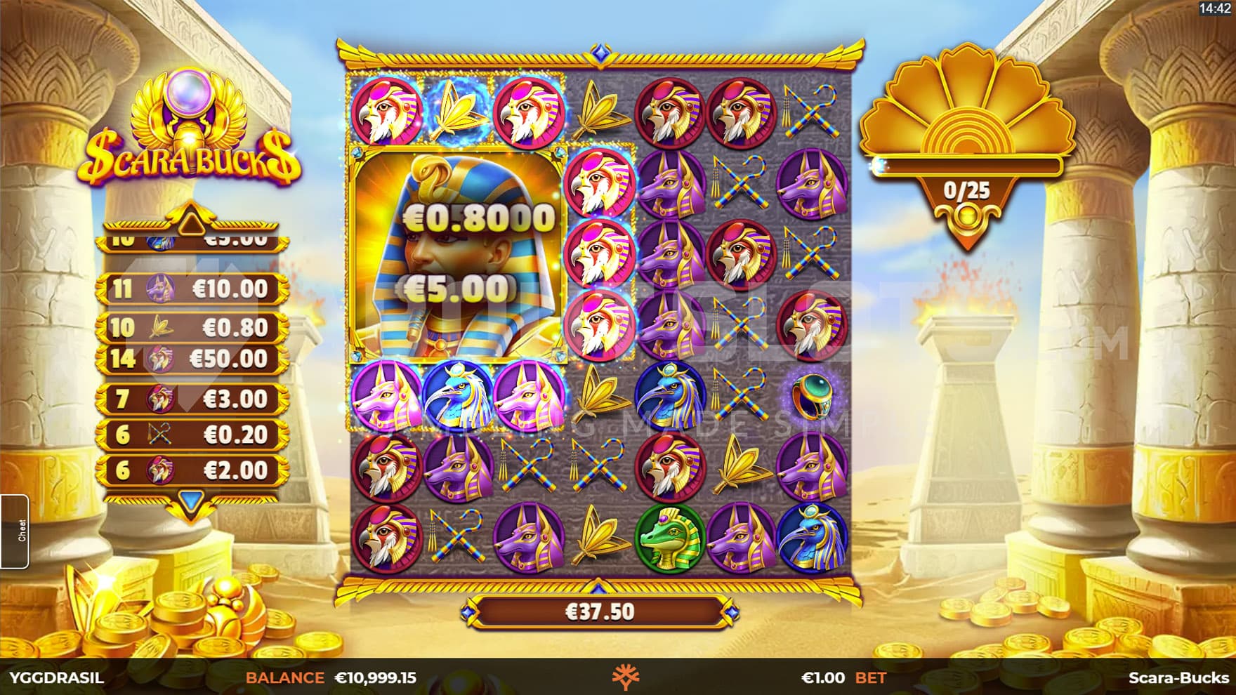 Pharaoh Rush feature triggered, awarding a 3x3 Wild symbol on the grid.