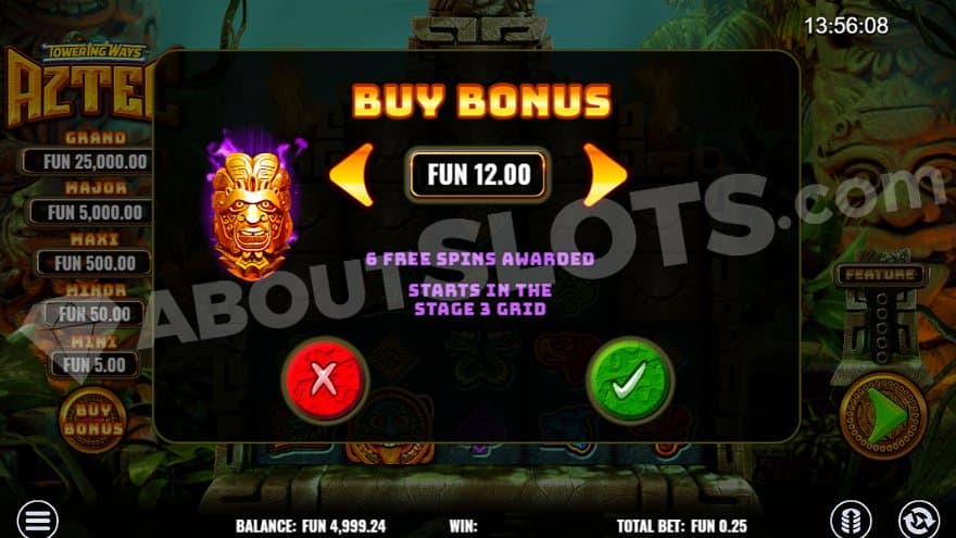 A menu offering the free spins for €12, which is 48X the bet.