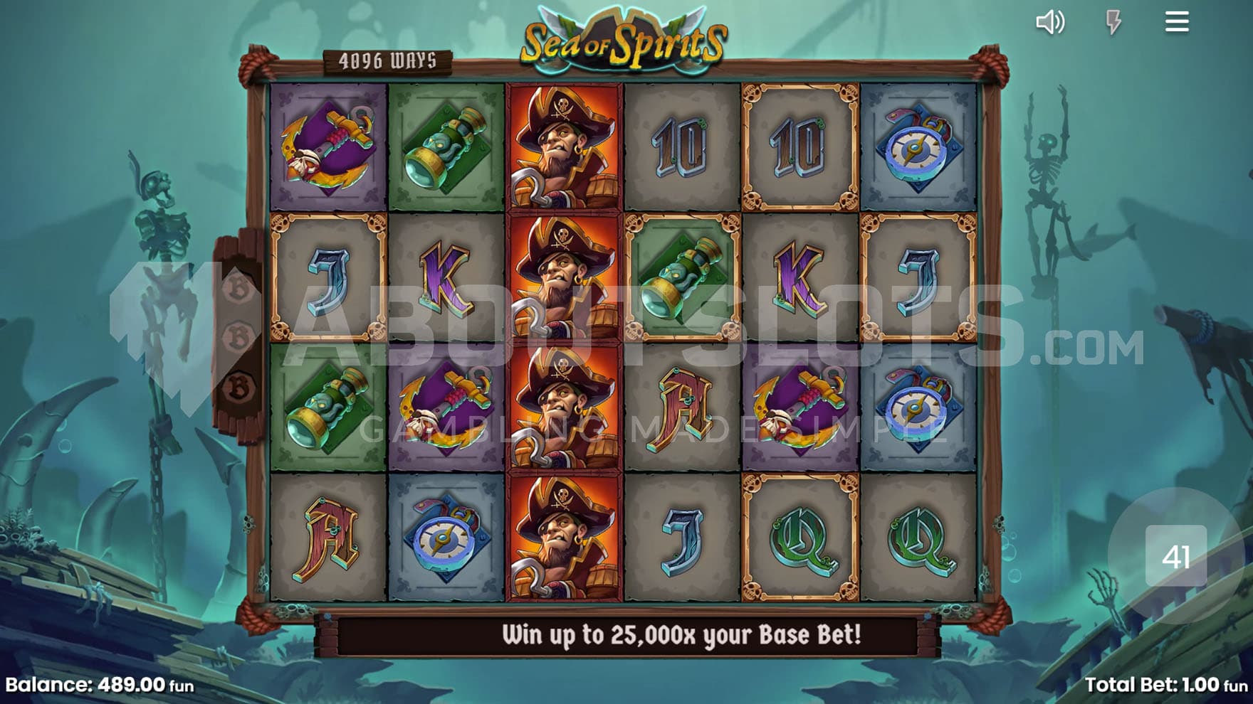 Base Game view of a 6x4 grid on a backdrop of an ocean bed with shipwrecks and skeletons.