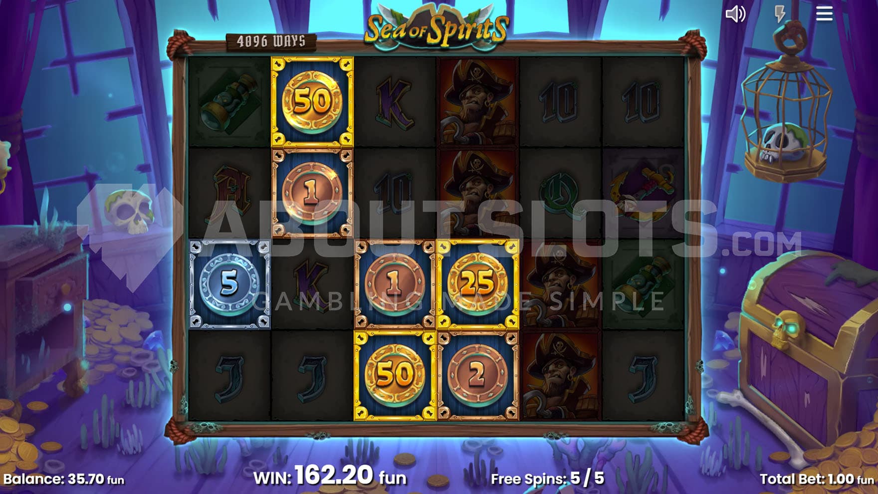 Bonus Game in progress, showing Coin Reveal feature triggered, with multiple cash prizes of different tiers on the grid.