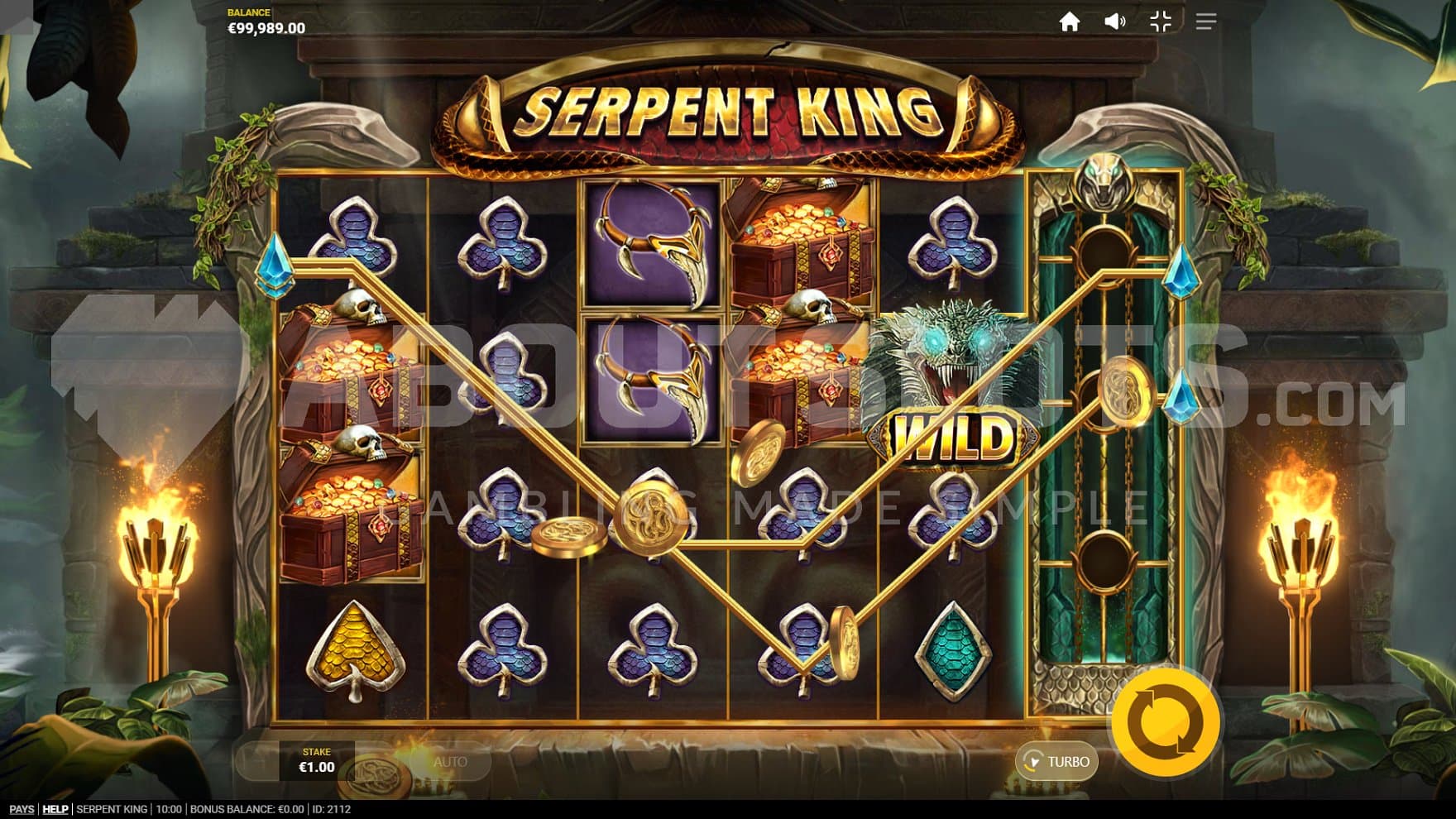 A win with clubs symbols on all reels.