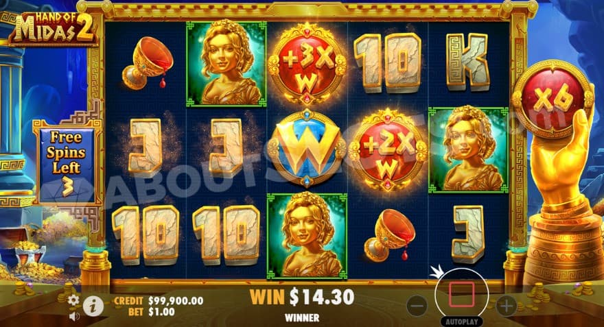 Free Spins bonus game with a current 6X win multiplier on the right side of the reels.