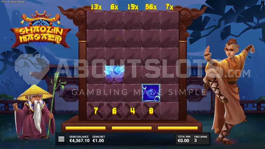 The Master Bonus game with multipliers located above the main reels.