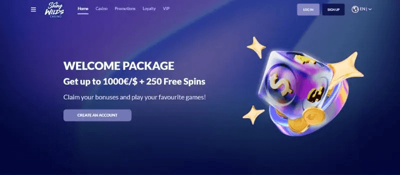 Shinywilds casino homepage