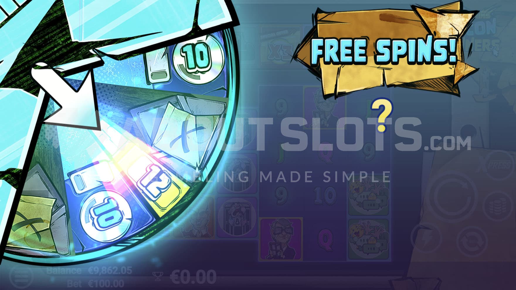 Gamble Wheel showing different options of winning free spins bonus.