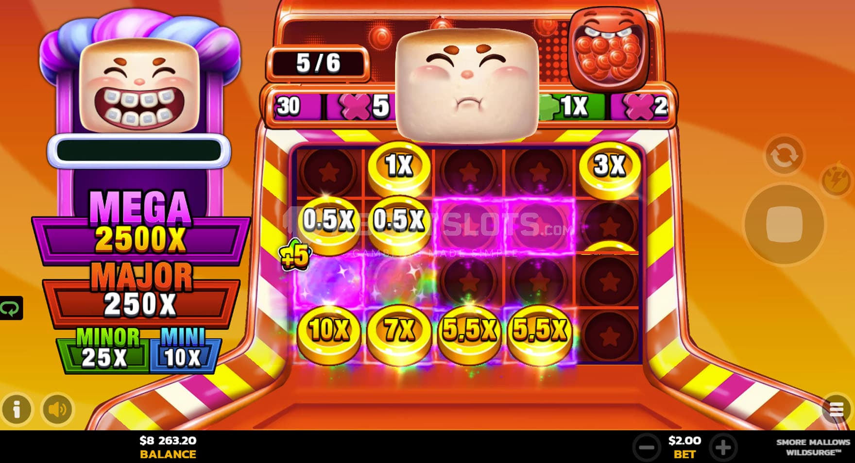 Screenshot of the LockNWin bonus in progress, showing several cash symbols locked on the grid.
