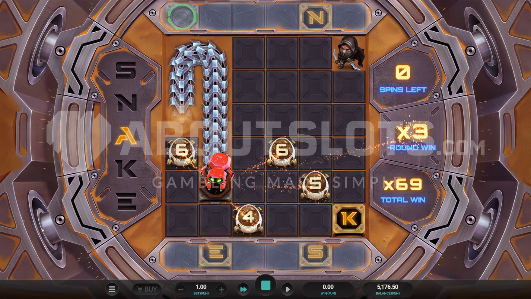 Arena Spins bonus in progress, showing a special symbol distributing its value to other prizes on the grid.