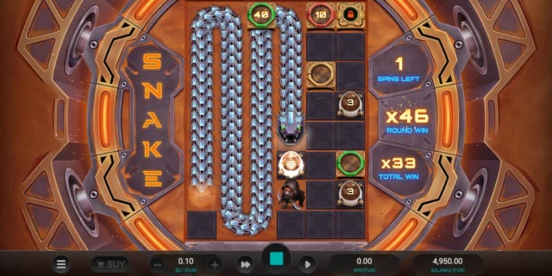 Bonus game with a snake covering more than half of the positions.