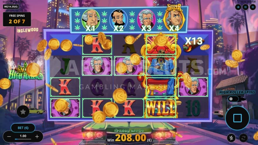 Super Free Spins bonus game with a fully expanded snoop wild on the fourth reel.