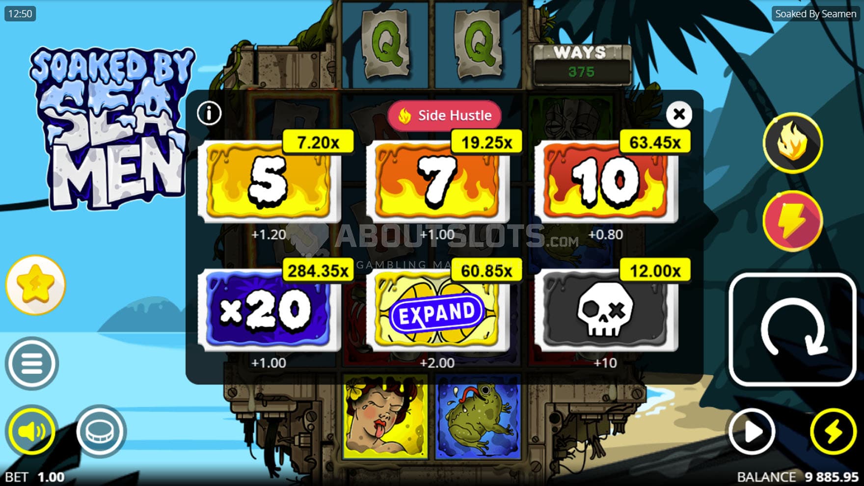 Side Hustle ante bets menu.