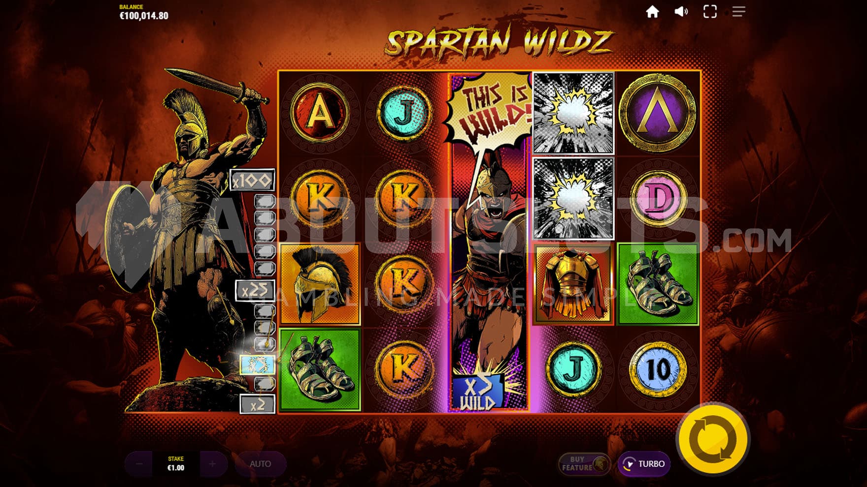 Nudging Wild feature triggered in the base game, showing the stacked Wild generating more single wilds on reel 4.