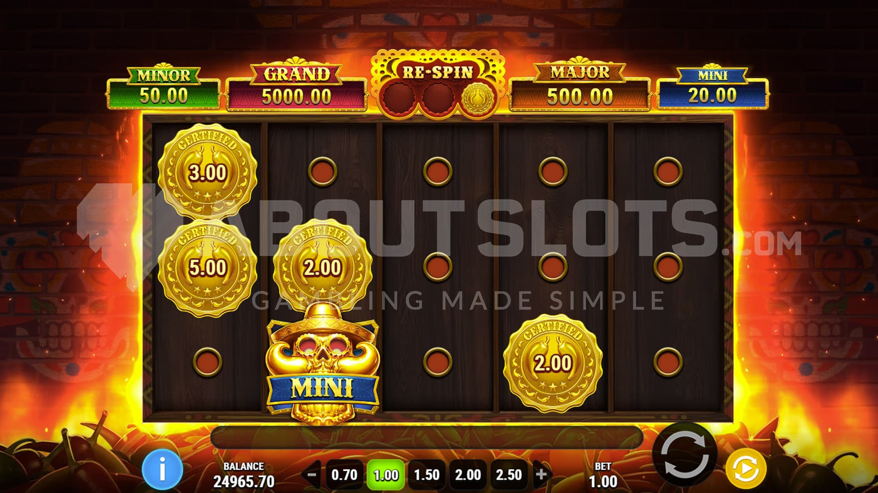 Wild Fire Bonus in progress, showing several cash prizes locked on the grid.