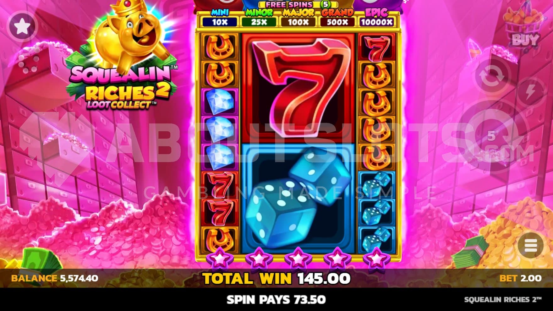 Eight rows in the Free Spins.