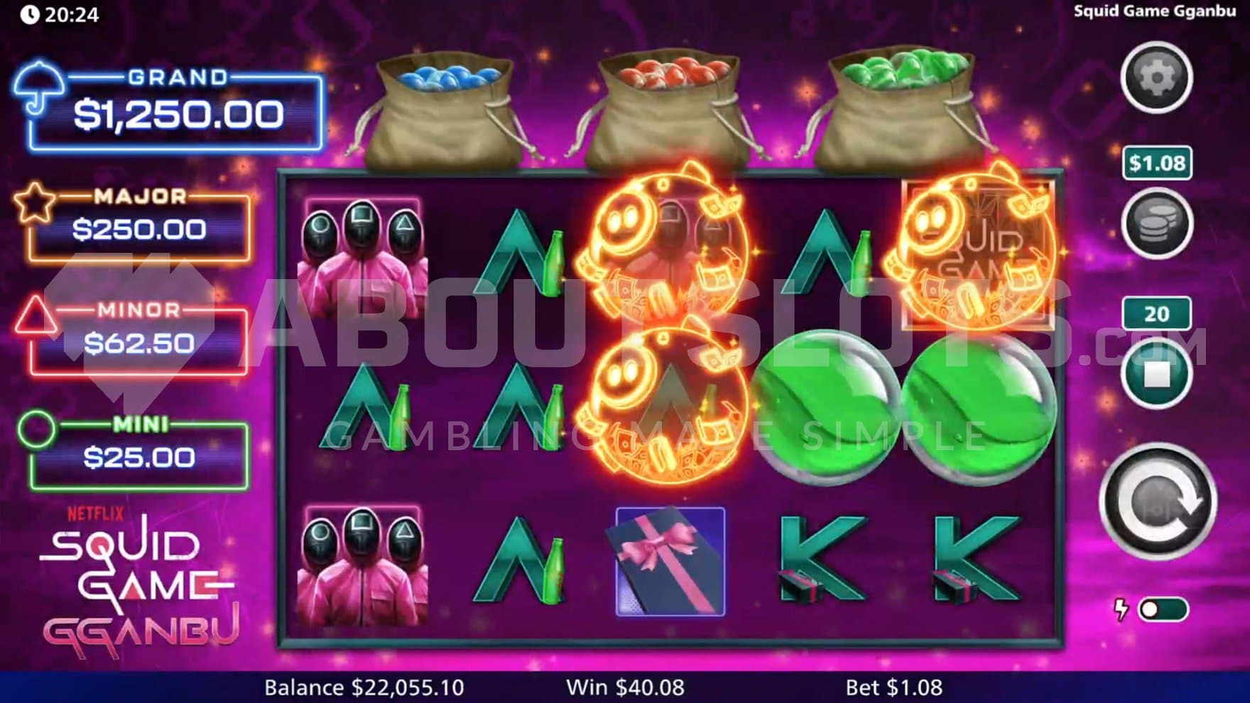 A casino slot with 5 reels.