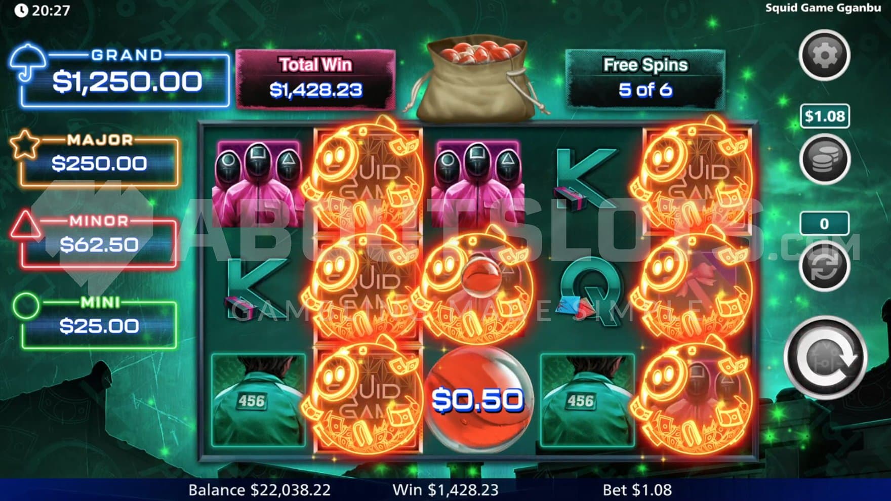 Wild Symbols on reels 2, 3, and 5 in the Free Spins.