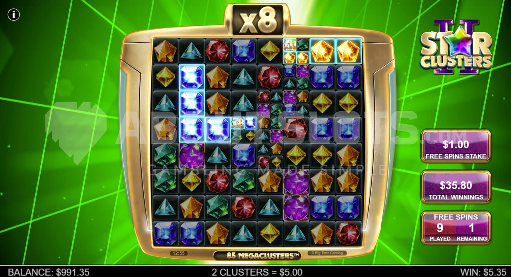 Free Spins bonus in progress, showing multiple areas on the grid divided into smaller parts.