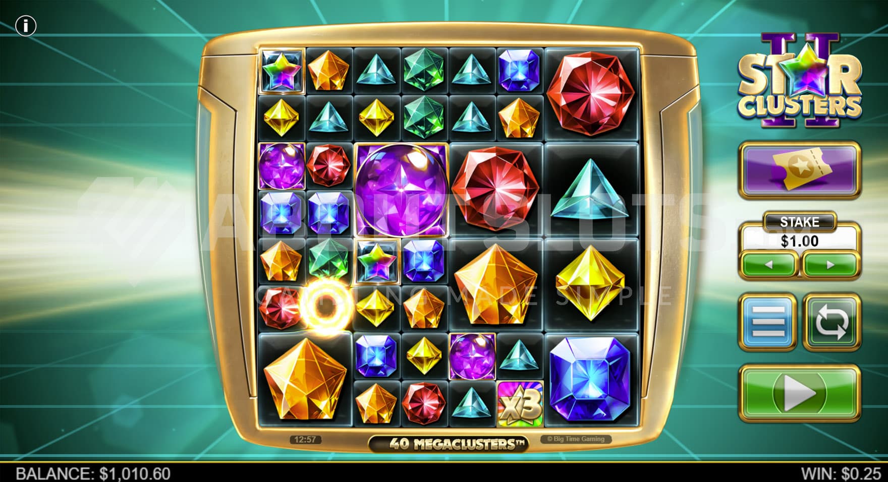 Megaclusters feature triggered in the base game, splitting winning positions into smaller units.