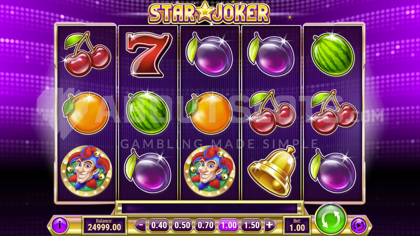 Base Game view of a 5x3 grid populated with classic casino and fruit symbols.