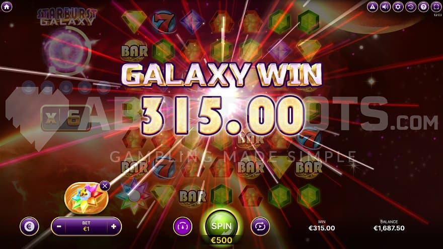 A win of 315X the bet.