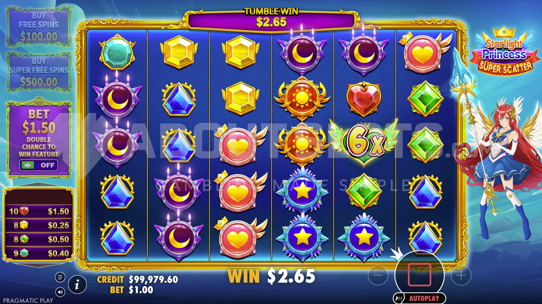 Multiplier symbol with an x6 value scored in the base game.