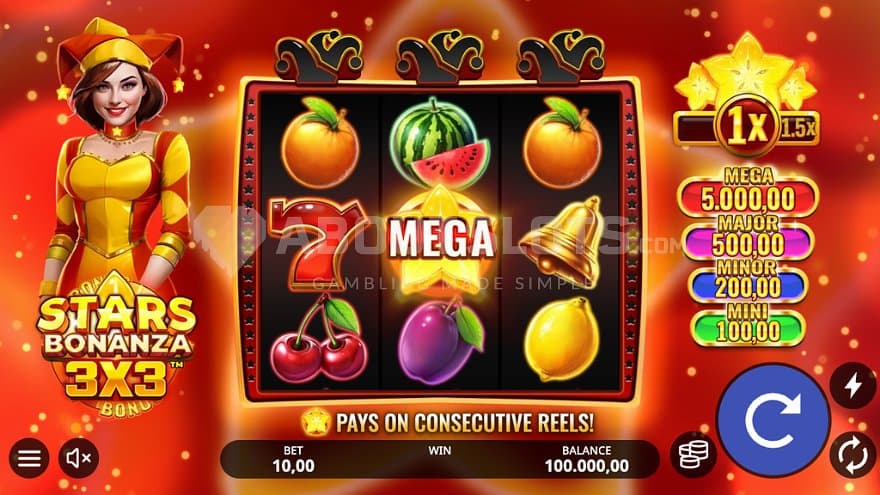 A casino slot with a Joker next to the reels.