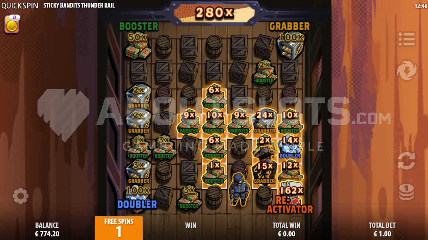 Bonus Game in progress, with multiple regular and special symbols activated on the grid.