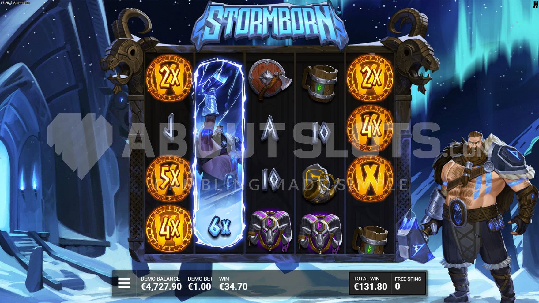 Hammer of the Heavens Bonus in progress, showing multiple Sticky Wilds with multipliers and a full God Wild Reel on the second column.