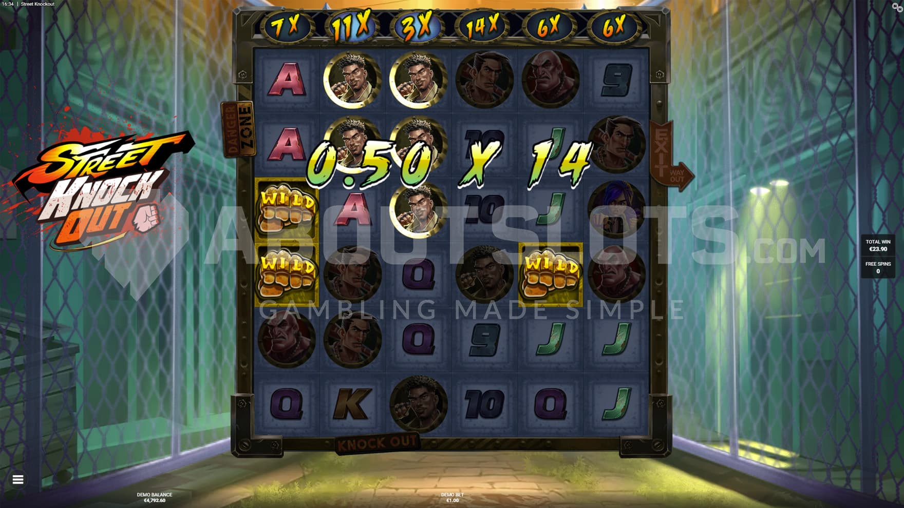 Power Bonus free spins in progress, with multipliers accumulated above each reel and several Wilds on the grid.