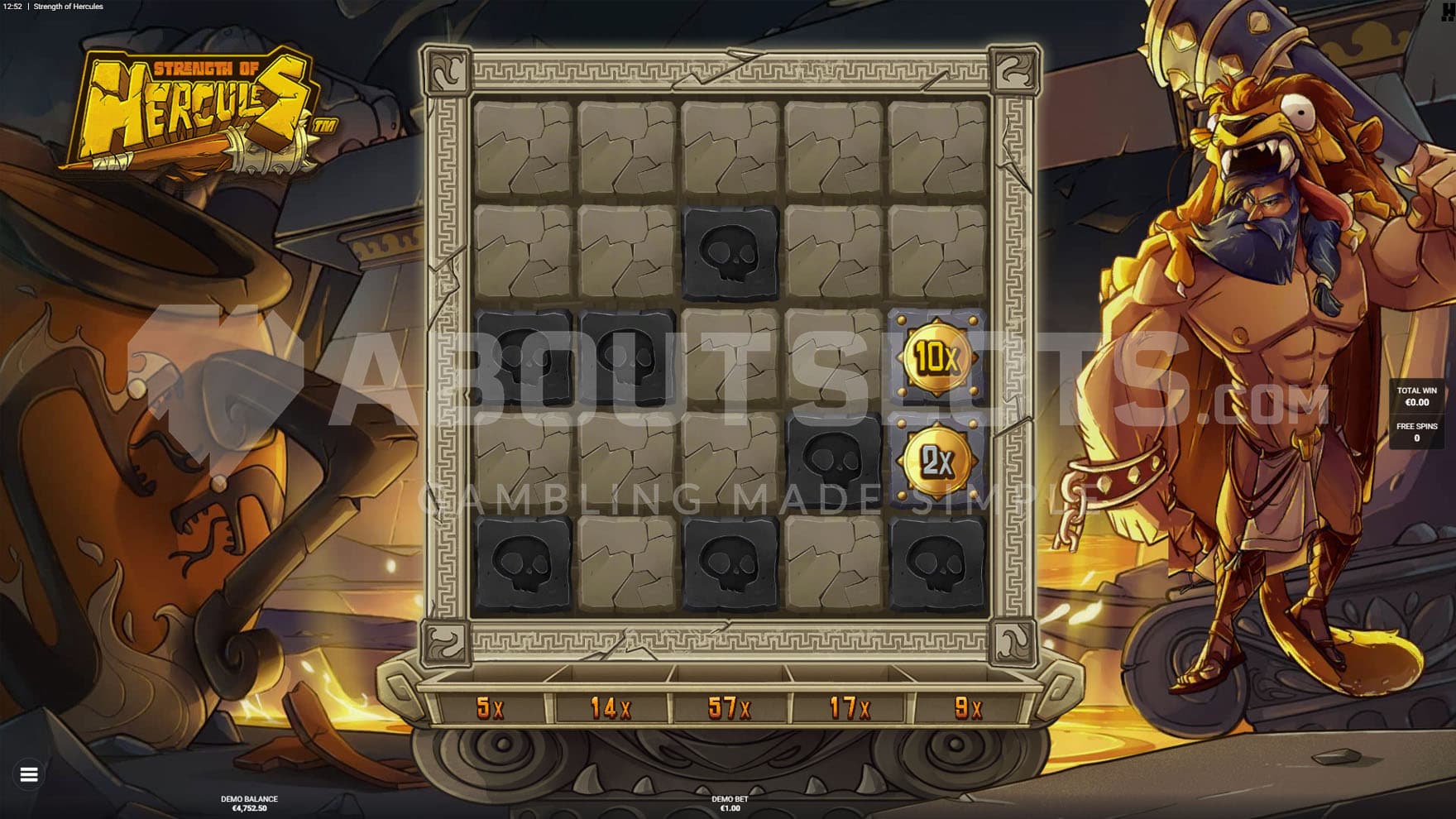Labyrinth bonus in progress, showing multiple blocking symbols on the grid and two coins with prizes.