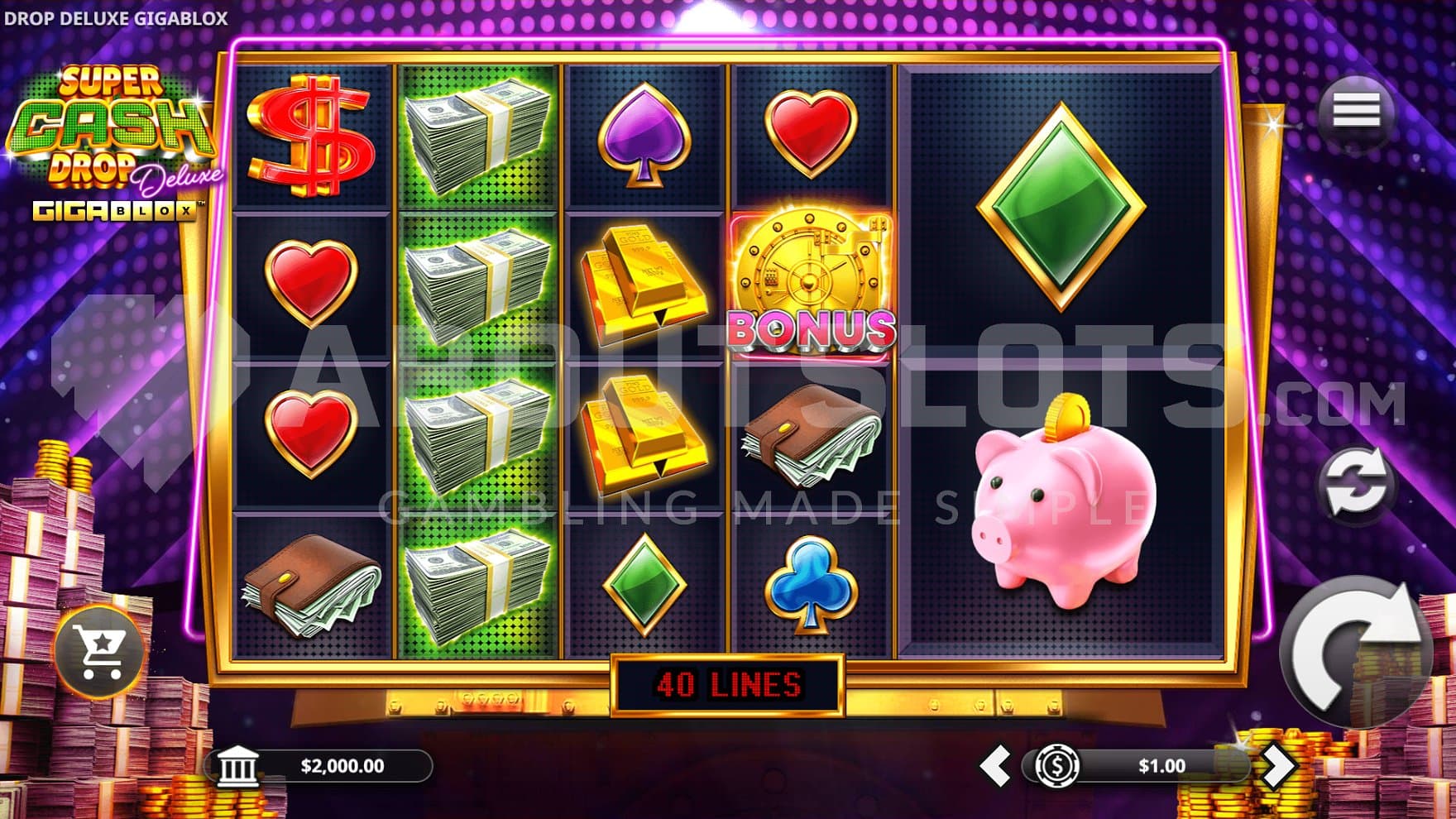 A casino slot with six reels.