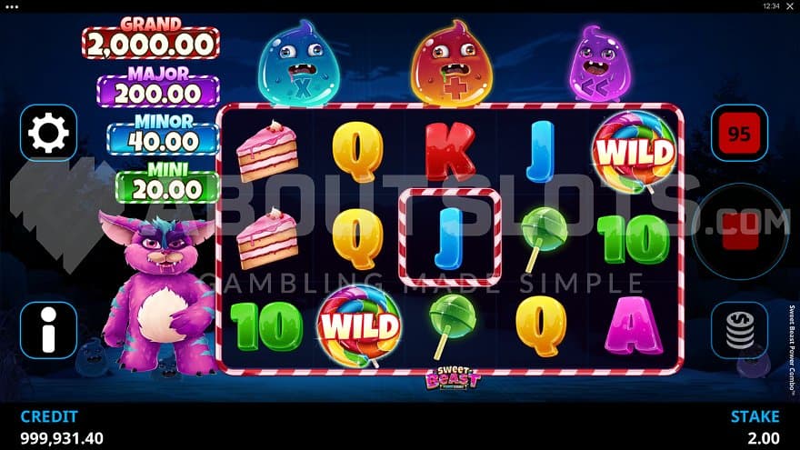 A casino slot with a pink monster next to it.