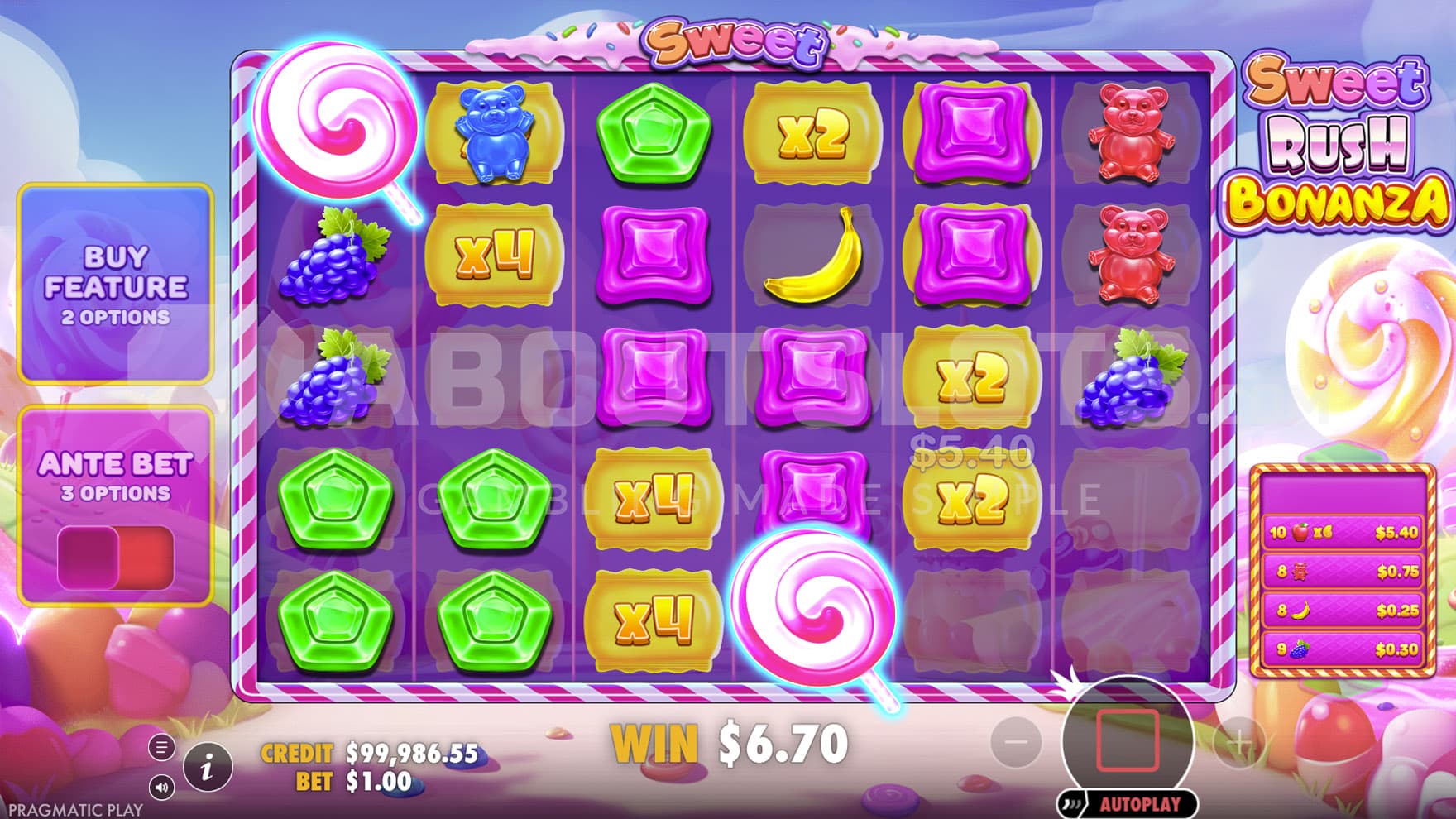 Multiplier Spots triggered in the base game, showing several positions on the grid with increased multipliers.