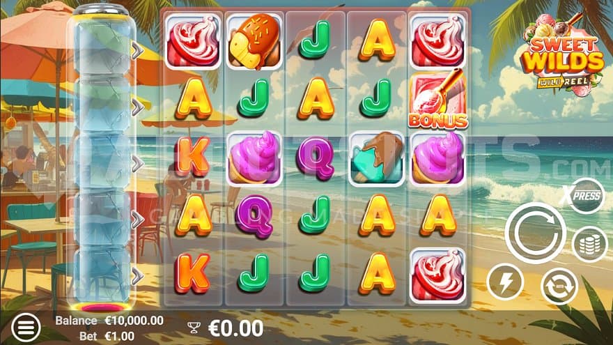 A casino slot on a beach.