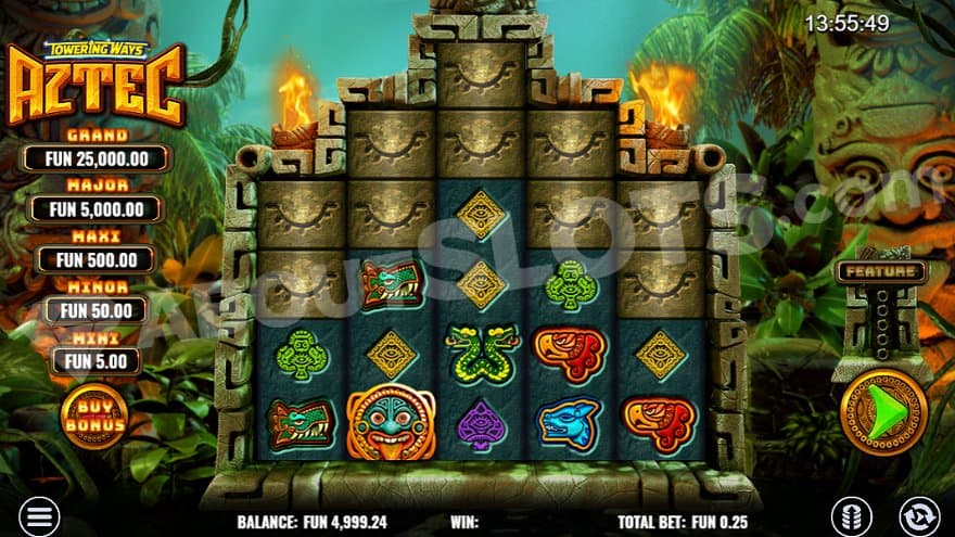 Five reels with different number of rows in the jungle.