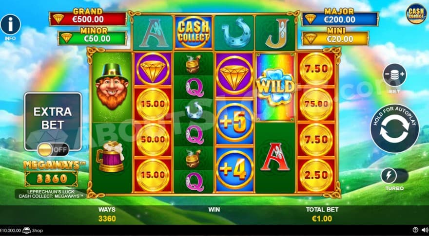 Cash Collect feature being active showing coin symbols with different values.