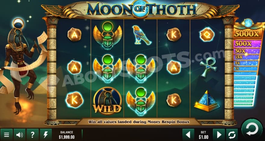 Base game where you can see Thoth to the left of the reels.